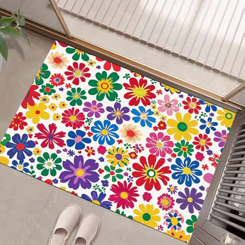 JEDTAKCT Rot Blau Fußmatte Innen 90X150Cm, Cartoon Blumen Waschbar Fussmatte Eingangsteppich Innen, Schmutzfangmatte rutschfest, Böhmische Pflanzen Kurzflor Türmatte Teppich Für Eingang JEDTAKCT Rot Blau Fußmatte Innen 90X150Cm, Cartoon Blumen Waschbar Fussmatte Eingangsteppich Innen, Schmutzfangmatte rutschfest, Böhmische Pflanzen Kurzflor Türmatte Teppich Für Eingang von JEDTAKCT