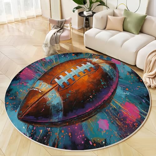 JEDTAKCT Runder Teppiche Wohnzimmer, Blau-Grau American Football Muster Waschbare Teppiche, rutschfest Weicher Kurzflor Handgezeichnetes Doodle Teppich Für Schlafzimmer Esszimmer Kamin, 120 cm JEDTAKCT Runder Teppiche Wohnzimmer, Blau-Grau American Football Muster Waschbare Teppiche, rutschfest Weicher Kurzflor Handgezeichnetes Doodle Teppich Für Schlafzimmer Esszimmer Kamin, 120 cm von JEDTAKCT