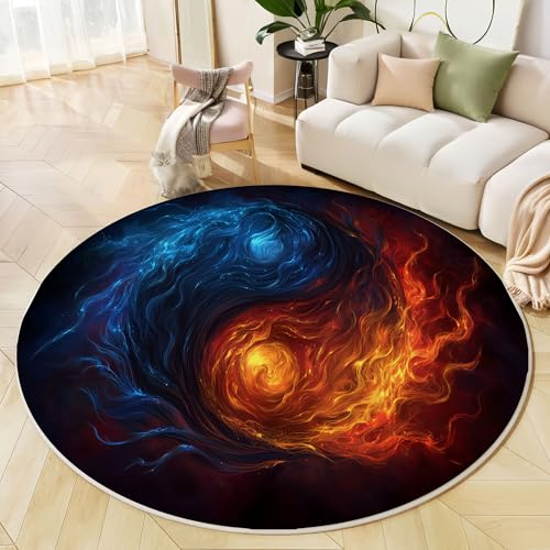 JEDTAKCT Runder Teppiche Wohnzimmer, Blau Orange Flamme Yin Yang Muster Waschbare Teppiche, rutschfest Weicher Kurzflor Fantasy Wirbel Teppich Für Schlafzimmer Esszimmer Kamin, 60 cm JEDTAKCT Runder Teppiche Wohnzimmer, Blau Orange Flamme Yin Yang Muster Waschbare Teppiche, rutschfest Weicher Kurzflor Fantasy Wirbel Teppich Für Schlafzimmer Esszimmer Kamin, 60 cm von JEDTAKCT