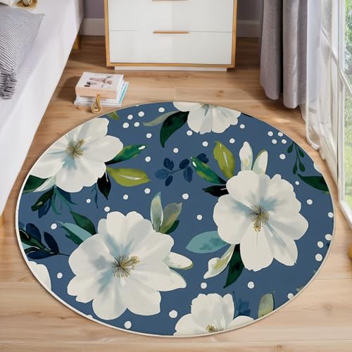 JEDTAKCT Runder Teppiche Wohnzimmer, Blau Weiß Aquarell Blumen Muster Waschbare Teppiche, rutschfest Weicher Kurzflor Einfache Tupfen Teppich Für Schlafzimmer Esszimmer Kamin, 200 cm JEDTAKCT Runder Teppiche Wohnzimmer, Blau Weiß Aquarell Blumen Muster Waschbare Teppiche, rutschfest Weicher Kurzflor Einfache Tupfen Teppich Für Schlafzimmer Esszimmer Kamin, 200 cm von JEDTAKCT