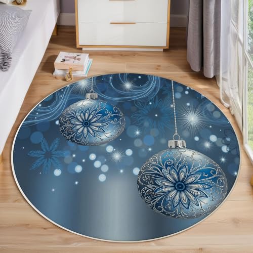 JEDTAKCT Runder Teppiche Wohnzimmer, Blaugrau Schneeflockenornament Muster Waschbare Teppiche, rutschfest Weicher Kurzflor Weihnachtsthema Teppich Für Schlafzimmer Esszimmer Kamin, 120 cm JEDTAKCT Runder Teppiche Wohnzimmer, Blaugrau Schneeflockenornament Muster Waschbare Teppiche, rutschfest Weicher Kurzflor Weihnachtsthema Teppich Für Schlafzimmer Esszimmer Kamin, 120 cm von JEDTAKCT