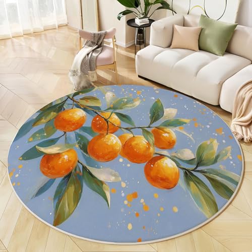 JEDTAKCT Runder Teppiche Wohnzimmer, Blaugrau Verträumter Orangenbaum Muster Waschbare Teppiche, rutschfest Weicher Kurzflor Tintenbespritzte Pflanzen Teppich Für Schlafzimmer Esszimmer Kamin, 120 cm JEDTAKCT Runder Teppiche Wohnzimmer, Blaugrau Verträumter Orangenbaum Muster Waschbare Teppiche, rutschfest Weicher Kurzflor Tintenbespritzte Pflanzen Teppich Für Schlafzimmer Esszimmer Kamin, 120 cm von JEDTAKCT