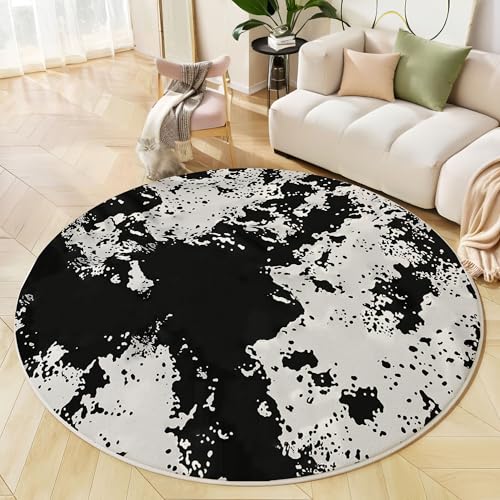JEDTAKCT Runder Teppiche Wohnzimmer, Dunkelgrau Abstrakte Tinte Muster Waschbare Teppiche, rutschfest Weicher Kurzflor Handgemaltes Kuhmuster Teppich Für Schlafzimmer Esszimmer Kamin, 160 cm JEDTAKCT Runder Teppiche Wohnzimmer, Dunkelgrau Abstrakte Tinte Muster Waschbare Teppiche, rutschfest Weicher Kurzflor Handgemaltes Kuhmuster Teppich Für Schlafzimmer Esszimmer Kamin, 160 cm von JEDTAKCT