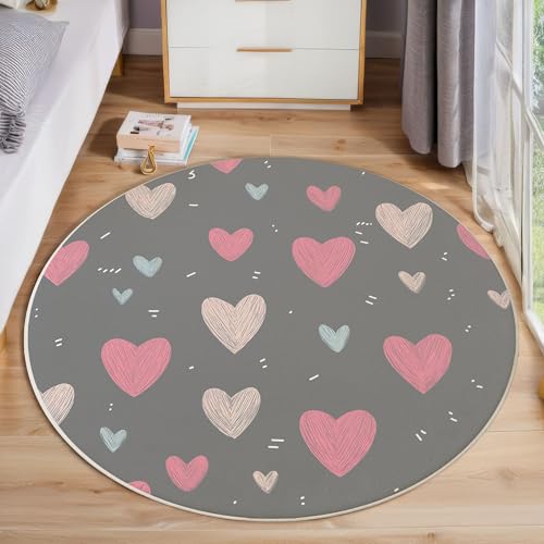 JEDTAKCT Runder Teppiche Wohnzimmer, Dunkelgrau Handgemaltes Herz Muster Waschbare Teppiche, rutschfest Weicher Kurzflor Niedliche Geometrie Teppich Für Schlafzimmer Esszimmer Kamin, 200 cm JEDTAKCT Runder Teppiche Wohnzimmer, Dunkelgrau Handgemaltes Herz Muster Waschbare Teppiche, rutschfest Weicher Kurzflor Niedliche Geometrie Teppich Für Schlafzimmer Esszimmer Kamin, 200 cm von JEDTAKCT