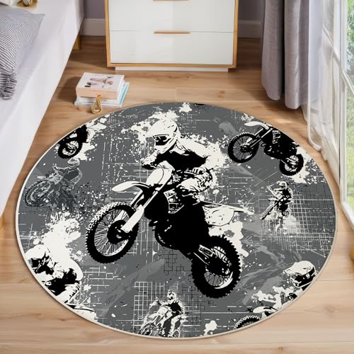 JEDTAKCT Runder Teppiche Wohnzimmer, Dunkelgrau Motocross-Thema Muster Waschbare Teppiche, rutschfest Weicher Kurzflor Abstrakte Tinte Teppich Für Schlafzimmer Esszimmer Kamin, 120 cm JEDTAKCT Runder Teppiche Wohnzimmer, Dunkelgrau Motocross-Thema Muster Waschbare Teppiche, rutschfest Weicher Kurzflor Abstrakte Tinte Teppich Für Schlafzimmer Esszimmer Kamin, 120 cm von JEDTAKCT