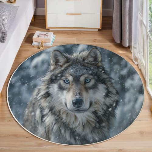 JEDTAKCT Runder Teppiche Wohnzimmer, Dunkelgrau Wilder Wolf Muster Waschbare Teppiche, rutschfest Weicher Kurzflor Wintertier Teppich Für Schlafzimmer Esszimmer Kamin, 120 cm JEDTAKCT Runder Teppiche Wohnzimmer, Dunkelgrau Wilder Wolf Muster Waschbare Teppiche, rutschfest Weicher Kurzflor Wintertier Teppich Für Schlafzimmer Esszimmer Kamin, 120 cm von JEDTAKCT