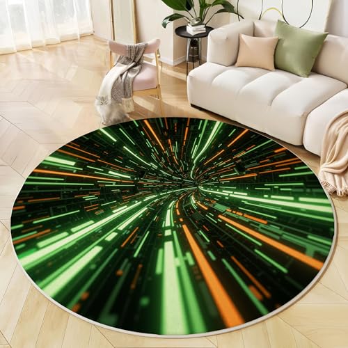 JEDTAKCT Runder Teppiche Wohnzimmer, Dunkelgrün 3D-Streifentunnel Muster Waschbare Teppiche, rutschfest Weicher Kurzflor Punk Poster Teppich Für Schlafzimmer Esszimmer Kamin, 120 cm von JEDTAKCT