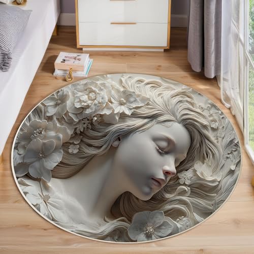 JEDTAKCT Runder Teppiche Wohnzimmer, Hellgrau 3D Beauty Relief Muster Waschbare Teppiche, rutschfest Weicher Kurzflor Elegante Blumen Teppich Für Schlafzimmer Esszimmer Kamin, 200 cm JEDTAKCT Runder Teppiche Wohnzimmer, Hellgrau 3D Beauty Relief Muster Waschbare Teppiche, rutschfest Weicher Kurzflor Elegante Blumen Teppich Für Schlafzimmer Esszimmer Kamin, 200 cm von JEDTAKCT