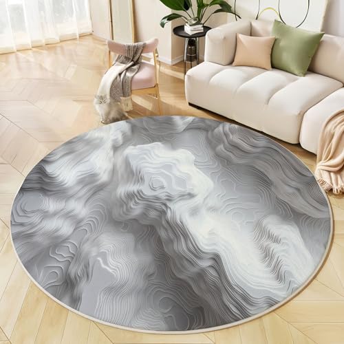 JEDTAKCT Runder Teppiche Wohnzimmer, Hellgrau 3D-Gestreifte Geometrie Muster Waschbare Teppiche, rutschfest Weicher Kurzflor Abstrakter Wirbel Teppich Für Schlafzimmer Esszimmer Kamin, 100 cm JEDTAKCT Runder Teppiche Wohnzimmer, Hellgrau 3D-Gestreifte Geometrie Muster Waschbare Teppiche, rutschfest Weicher Kurzflor Abstrakter Wirbel Teppich Für Schlafzimmer Esszimmer Kamin, 100 cm von JEDTAKCT