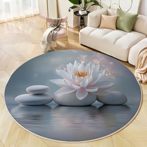 JEDTAKCT Runder Teppiche Wohnzimmer, Hellgrau Lotus Felsen Muster Waschbare Teppiche, rutschfest Weicher Kurzflor Einfache Pflanzen Teppich Für Schlafzimmer Esszimmer Kamin, 80 cm JEDTAKCT Runder Teppiche Wohnzimmer, Hellgrau Lotus Felsen Muster Waschbare Teppiche, rutschfest Weicher Kurzflor Einfache Pflanzen Teppich Für Schlafzimmer Esszimmer Kamin, 80 cm von JEDTAKCT