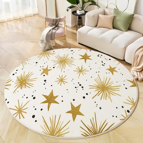JEDTAKCT Runder Teppiche Wohnzimmer, Platin Handgemalte Sterne Muster Waschbare Teppiche, rutschfest Weicher Kurzflor Graffiti-Poster Teppich Für Schlafzimmer Esszimmer Kamin, 100 cm JEDTAKCT Runder Teppiche Wohnzimmer, Platin Handgemalte Sterne Muster Waschbare Teppiche, rutschfest Weicher Kurzflor Graffiti-Poster Teppich Für Schlafzimmer Esszimmer Kamin, 100 cm von JEDTAKCT
