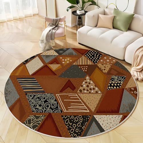 JEDTAKCT Runder Teppiche Wohnzimmer, Rostbraun Handgemaltes Dreieck Muster Waschbare Teppiche, rutschfest Weicher Kurzflor Distressed Geometric Teppich Für Schlafzimmer Esszimmer Kamin, 200 cm JEDTAKCT Runder Teppiche Wohnzimmer, Rostbraun Handgemaltes Dreieck Muster Waschbare Teppiche, rutschfest Weicher Kurzflor Distressed Geometric Teppich Für Schlafzimmer Esszimmer Kamin, 200 cm von JEDTAKCT