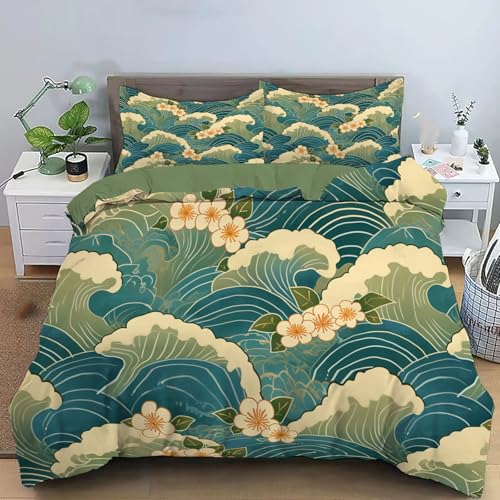 JEDTAKCT Sakura-Wellen Bettwäsche 135X200Cm - Sommer Wendebettwäsche Mikrofaser Mädchen Und Jungen - Japanisches Ukiyo-E Bettwäsche Set - Weich Bügelfrei - Sets Türkis Mit Reißverschluss JEDTAKCT Sakura-Wellen Bettwäsche 135X200Cm - Sommer Wendebettwäsche Mikrofaser Mädchen Und Jungen - Japanisches Ukiyo-E Bettwäsche Set - Weich Bügelfrei - Sets Türkis Mit Reißverschluss von JEDTAKCT