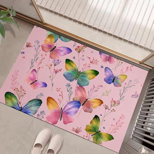 JEDTAKCT Schmetterling Wildblumen Fußmatte Teppich Vintage Tiere Kurzflor Fussmatte Blush Pink Türmatte rutschfest Waschbarer Retro Teppich Für Esszimmer Flur Eingangsbereich Fußabtreter 60X90Cm JEDTAKCT Schmetterling Wildblumen Fußmatte Teppich Vintage Tiere Kurzflor Fussmatte Blush Pink Türmatte rutschfest Waschbarer Retro Teppich Für Esszimmer Flur Eingangsbereich Fußabtreter 60X90Cm von JEDTAKCT
