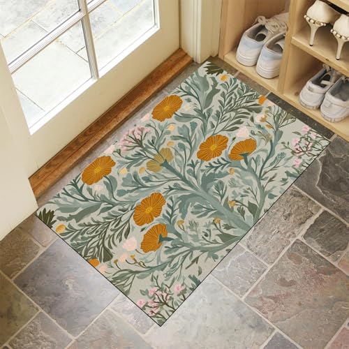 JEDTAKCT Schmutzfangmatte Innen, Waschbarer Fussmatte, Blüten Blätter Muster, Minimalistische Pflanzen Teppiche, Kurzflor rutschfest Weiche Eingangstürmatte Für Flur Küche, 40X60Cm, Graugrün JEDTAKCT Schmutzfangmatte Innen, Waschbarer Fussmatte, Blüten Blätter Muster, Minimalistische Pflanzen Teppiche, Kurzflor rutschfest Weiche Eingangstürmatte Für Flur Küche, 40X60Cm, Graugrün von JEDTAKCT