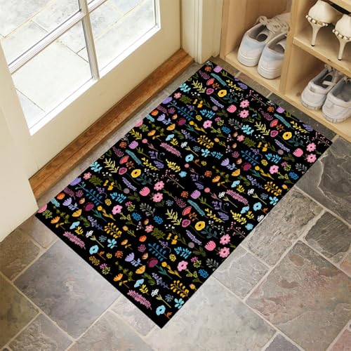 JEDTAKCT Schwarz Waschbarer Teppich Böhmische Blumen Muster 50X80Cm Süße Pflanzen Eingangsbereich Modern Fußmatte Badezimmerteppich Weich rutschfest Kleiner Kurzflor Bad Schlafzimmer JEDTAKCT Schwarz Waschbarer Teppich Böhmische Blumen Muster 50X80Cm Süße Pflanzen Eingangsbereich Modern Fußmatte Badezimmerteppich Weich rutschfest Kleiner Kurzflor Bad Schlafzimmer von JEDTAKCT