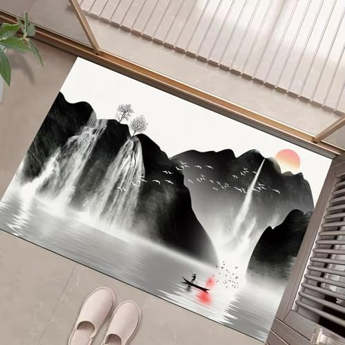 JEDTAKCT Schwarz Weiß Waschbarer Teppich Wasserfallberge Muster 90X150Cm Chinesische Tuschemalerei Eingangsbereich Modern Fußmatte Badezimmerteppich Weich rutschfest Kleiner Kurzflor Bad Schlafzimmer JEDTAKCT Schwarz Weiß Waschbarer Teppich Wasserfallberge Muster 90X150Cm Chinesische Tuschemalerei Eingangsbereich Modern Fußmatte Badezimmerteppich Weich rutschfest Kleiner Kurzflor Bad Schlafzimmer von JEDTAKCT
