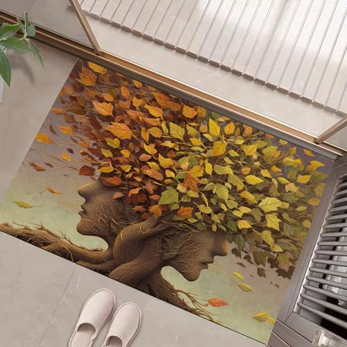 JEDTAKCT Senfgelb Waschbarer Teppich Abstrakter Baum Muster 40X60Cm Herbstpflanzen Eingangsbereich Modern Fußmatte Badezimmerteppich Weich rutschfest Kleiner Kurzflor Bad Schlafzimmer von JEDTAKCT