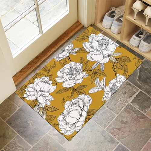 JEDTAKCT Senfgelb Waschbarer Teppich Handgemalte Pfingstrosen Muster 40X60Cm Botanische Ästhetik Eingangsbereich Modern Fußmatte Badezimmerteppich Weich rutschfest Kleiner Kurzflor Bad Schlafzimmer JEDTAKCT Senfgelb Waschbarer Teppich Handgemalte Pfingstrosen Muster 40X60Cm Botanische Ästhetik Eingangsbereich Modern Fußmatte Badezimmerteppich Weich rutschfest Kleiner Kurzflor Bad Schlafzimmer von JEDTAKCT