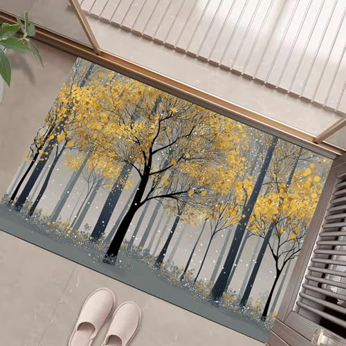 JEDTAKCT Senfgelb Waschbarer Teppich Schneeflockenwald Muster 60X90Cm Herbstpflanzen Eingangsbereich Modern Fußmatte Badezimmerteppich Weich rutschfest Kleiner Kurzflor Bad Schlafzimmer JEDTAKCT Senfgelb Waschbarer Teppich Schneeflockenwald Muster 60X90Cm Herbstpflanzen Eingangsbereich Modern Fußmatte Badezimmerteppich Weich rutschfest Kleiner Kurzflor Bad Schlafzimmer von JEDTAKCT