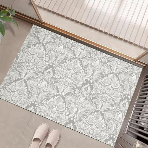 JEDTAKCT Silbergrau Waschbarer Teppich Blumenbrokat Muster 50X80Cm Retro-Eleganz Eingangsbereich Modern Fußmatte Badezimmerteppich Weich rutschfest Kleiner Kurzflor Bad Schlafzimmer JEDTAKCT Silbergrau Waschbarer Teppich Blumenbrokat Muster 50X80Cm Retro-Eleganz Eingangsbereich Modern Fußmatte Badezimmerteppich Weich rutschfest Kleiner Kurzflor Bad Schlafzimmer von JEDTAKCT