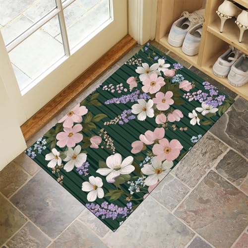 JEDTAKCT Smaragdgrün Waschbarer Teppich Frühlingsblumen Muster 90X150Cm Country-Streifen Eingangsbereich Modern Fußmatte Badezimmerteppich Weich rutschfest Kleiner Kurzflor Bad Schlafzimmer JEDTAKCT Smaragdgrün Waschbarer Teppich Frühlingsblumen Muster 90X150Cm Country-Streifen Eingangsbereich Modern Fußmatte Badezimmerteppich Weich rutschfest Kleiner Kurzflor Bad Schlafzimmer von JEDTAKCT
