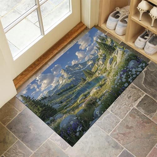 JEDTAKCT Smaragdgrün Waschbarer Teppich Graslandsee Muster 80X120Cm Natürliche Berge Eingangsbereich Modern Fußmatte Badezimmerteppich Weich rutschfest Kleiner Kurzflor Bad Schlafzimmer JEDTAKCT Smaragdgrün Waschbarer Teppich Graslandsee Muster 80X120Cm Natürliche Berge Eingangsbereich Modern Fußmatte Badezimmerteppich Weich rutschfest Kleiner Kurzflor Bad Schlafzimmer von JEDTAKCT