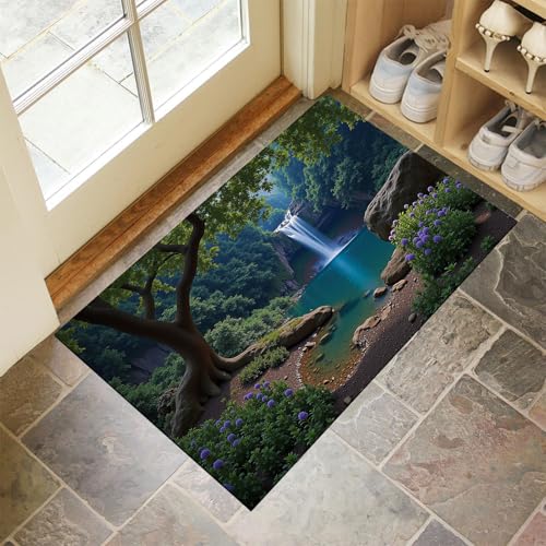JEDTAKCT Smaragdgrün Waschbarer Teppich Seewald Muster 50X80Cm Wasserfalllandschaft Eingangsbereich Modern Fußmatte Badezimmerteppich Weich rutschfest Kleiner Kurzflor Bad Schlafzimmer JEDTAKCT Smaragdgrün Waschbarer Teppich Seewald Muster 50X80Cm Wasserfalllandschaft Eingangsbereich Modern Fußmatte Badezimmerteppich Weich rutschfest Kleiner Kurzflor Bad Schlafzimmer von JEDTAKCT