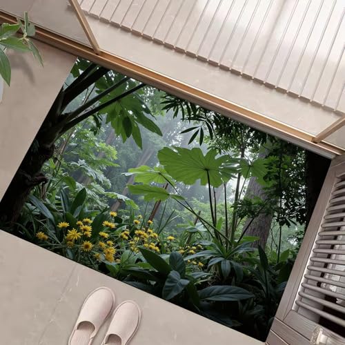 JEDTAKCT Smaragdgrün Waschbarer Teppich Tropischer Regenwald Muster 80X120Cm Pflanzenlandschaft Eingangsbereich Modern Fußmatte Badezimmerteppich Weich rutschfest Kleiner Kurzflor Bad Schlafzimmer JEDTAKCT Smaragdgrün Waschbarer Teppich Tropischer Regenwald Muster 80X120Cm Pflanzenlandschaft Eingangsbereich Modern Fußmatte Badezimmerteppich Weich rutschfest Kleiner Kurzflor Bad Schlafzimmer von JEDTAKCT