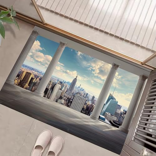 JEDTAKCT Stadtbild Fußmatte Teppich Moderne Architektur Kurzflor Fussmatte Dunkelgrau Türmatte rutschfest Waschbarer Retro Teppich Für Esszimmer Flur Eingangsbereich Fußabtreter 60X90Cm JEDTAKCT Stadtbild Fußmatte Teppich Moderne Architektur Kurzflor Fussmatte Dunkelgrau Türmatte rutschfest Waschbarer Retro Teppich Für Esszimmer Flur Eingangsbereich Fußabtreter 60X90Cm von JEDTAKCT