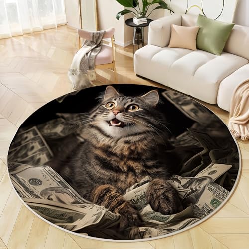JEDTAKCT Süße Katze Teppich Rund 200 cm rutschfest Teppiche Wohnzimmer, Vintage Banknote Waschbar Teppiche Kurzflor Weich Runder Teppich Braun for Schlafzimmer Studie Heimbüro JEDTAKCT Süße Katze Teppich Rund 200 cm rutschfest Teppiche Wohnzimmer, Vintage Banknote Waschbar Teppiche Kurzflor Weich Runder Teppich Braun for Schlafzimmer Studie Heimbüro von JEDTAKCT