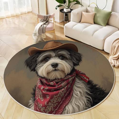 JEDTAKCT Süßer Denim-Hund Teppich Rund 200 cm rutschfest Teppiche Wohnzimmer, Vintage-Tiere Waschbar Teppiche Kurzflor Weich Runder Teppich Rostbraun for Schlafzimmer Studie Heimbüro JEDTAKCT Süßer Denim-Hund Teppich Rund 200 cm rutschfest Teppiche Wohnzimmer, Vintage-Tiere Waschbar Teppiche Kurzflor Weich Runder Teppich Rostbraun for Schlafzimmer Studie Heimbüro von JEDTAKCT