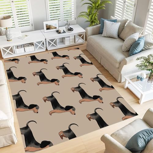 JEDTAKCT Teppich Wohnzimmer 120X180Cm, Mokkabraun Cartoon Dackel Schönes Tier Design, Kurzflor Pflegeleicht Schlafzimmerteppich – Waschbar rutschfest Teppiche Für Küche, Esszimmer von JEDTAKCT