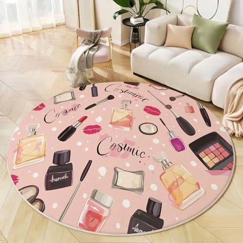JEDTAKCT Teppiche Für Wohnzimmer Rund, Cartoon Kosmetik Druck, Rougepuder Teppich Schlafzimmer Süßes Poster Weich rutschfest Fußmatte Waschbar Für Kinderzimmer, Durchmesser 200 cm JEDTAKCT Teppiche Für Wohnzimmer Rund, Cartoon Kosmetik Druck, Rougepuder Teppich Schlafzimmer Süßes Poster Weich rutschfest Fußmatte Waschbar Für Kinderzimmer, Durchmesser 200 cm von JEDTAKCT