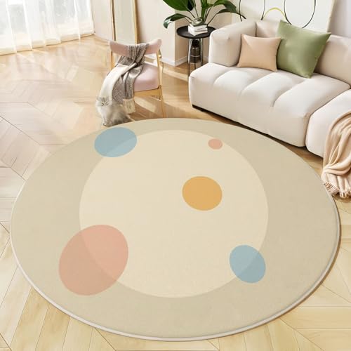 JEDTAKCT Teppiche Für Wohnzimmer Rund, Einfache Tupfen Druck, Beige Teppich Schlafzimmer Geometrisch Poster Weich rutschfest Fußmatte Waschbar Für Kinderzimmer, Durchmesser 160 cm von JEDTAKCT