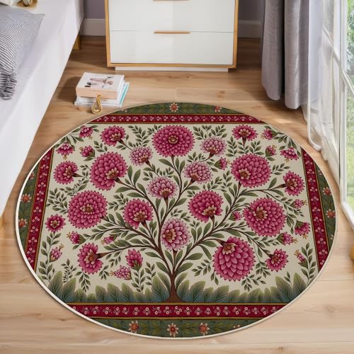 JEDTAKCT Teppiche Für Wohnzimmer Rund, Orientalische Dahlie Druck, Leuchtend Rot Teppich Schlafzimmer Retro-Pflanzen Weich rutschfest Fußmatte Waschbar Für Kinderzimmer, Durchmesser 200 cm JEDTAKCT Teppiche Für Wohnzimmer Rund, Orientalische Dahlie Druck, Leuchtend Rot Teppich Schlafzimmer Retro-Pflanzen Weich rutschfest Fußmatte Waschbar Für Kinderzimmer, Durchmesser 200 cm von JEDTAKCT