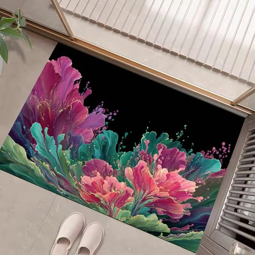 JEDTAKCT Teppiche Mit 3D Abstrakte Blumen, Verträumtes Ölgemälde Teppich Weiche, Blaugrün rutschfeste Fußmatte Waschbarer Teppich Für Eingang Badezimmer Treppe Spielzimmer Fußmatte, 50X80Cm JEDTAKCT Teppiche Mit 3D Abstrakte Blumen, Verträumtes Ölgemälde Teppich Weiche, Blaugrün rutschfeste Fußmatte Waschbarer Teppich Für Eingang Badezimmer Treppe Spielzimmer Fußmatte, 50X80Cm von JEDTAKCT
