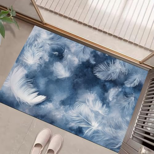 JEDTAKCT Teppiche Mit Aquarellfedern, Eleganter Nachthimmel Teppich Weiche, Dunkelblau rutschfeste Fußmatte Waschbarer Teppich Für Eingang Badezimmer Treppe Spielzimmer Fußmatte, 80X120Cm JEDTAKCT Teppiche Mit Aquarellfedern, Eleganter Nachthimmel Teppich Weiche, Dunkelblau rutschfeste Fußmatte Waschbarer Teppich Für Eingang Badezimmer Treppe Spielzimmer Fußmatte, 80X120Cm von JEDTAKCT