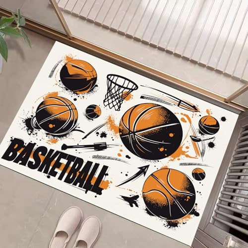 JEDTAKCT Teppiche Mit Basketball-Thema, Streetstyle-Graffiti Teppich Weiche, Orange rutschfeste Fußmatte Waschbarer Teppich Für Eingang Badezimmer Treppe Spielzimmer Fußmatte, 40X60Cm von JEDTAKCT