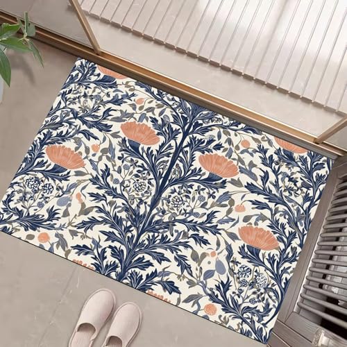 JEDTAKCT Teppiche Mit Blumenranken, Nordische Pflanzen Teppich Weiche, Marineblau rutschfeste Fußmatte Waschbarer Teppich Für Eingang Badezimmer Treppe Spielzimmer Fußmatte, 60X90Cm JEDTAKCT Teppiche Mit Blumenranken, Nordische Pflanzen Teppich Weiche, Marineblau rutschfeste Fußmatte Waschbarer Teppich Für Eingang Badezimmer Treppe Spielzimmer Fußmatte, 60X90Cm von JEDTAKCT