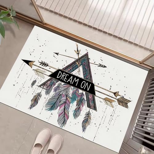 JEDTAKCT Teppiche Mit Böhmische Feder, Traditioneller Pfeil Teppich Weiche, Hellgrau rutschfeste Fußmatte Waschbarer Teppich Für Eingang Badezimmer Treppe Spielzimmer Fußmatte, 40X60Cm JEDTAKCT Teppiche Mit Böhmische Feder, Traditioneller Pfeil Teppich Weiche, Hellgrau rutschfeste Fußmatte Waschbarer Teppich Für Eingang Badezimmer Treppe Spielzimmer Fußmatte, 40X60Cm von JEDTAKCT