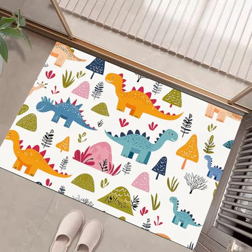 JEDTAKCT Teppiche Mit Cartoon Dinosaurier, Tier Berge Teppich Weiche, Gelb Grün rutschfeste Fußmatte Waschbarer Teppich Für Eingang Badezimmer Treppe Spielzimmer Fußmatte, 90X150Cm JEDTAKCT Teppiche Mit Cartoon Dinosaurier, Tier Berge Teppich Weiche, Gelb Grün rutschfeste Fußmatte Waschbarer Teppich Für Eingang Badezimmer Treppe Spielzimmer Fußmatte, 90X150Cm von JEDTAKCT
