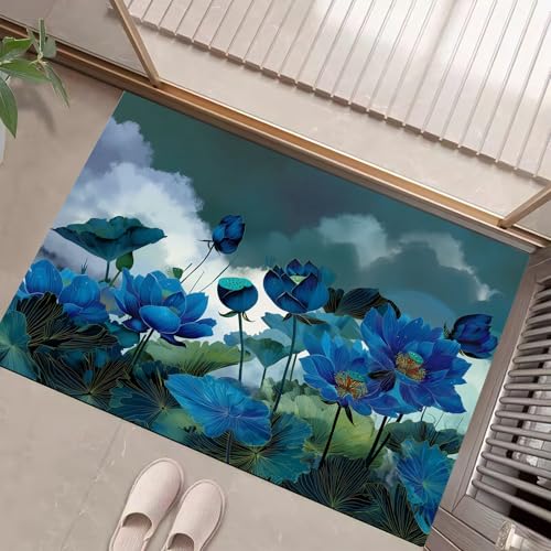 JEDTAKCT Teppiche Mit Fantasie Blauer Lotus, Chinesische Tuschemalerei Teppich Weiche, Indigo rutschfeste Fußmatte Waschbarer Teppich Für Eingang Badezimmer Treppe Spielzimmer Fußmatte, 60X90Cm JEDTAKCT Teppiche Mit Fantasie Blauer Lotus, Chinesische Tuschemalerei Teppich Weiche, Indigo rutschfeste Fußmatte Waschbarer Teppich Für Eingang Badezimmer Treppe Spielzimmer Fußmatte, 60X90Cm von JEDTAKCT