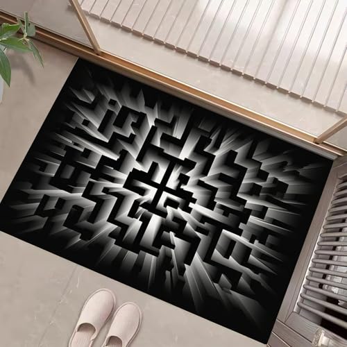 JEDTAKCT Teppiche Mit Fantasy Labyrinth, Moderne Geometrie Teppich Weiche, Schwarz Weiß rutschfeste Fußmatte Waschbarer Teppich Für Eingang Badezimmer Treppe Spielzimmer Fußmatte, 80X120Cm JEDTAKCT Teppiche Mit Fantasy Labyrinth, Moderne Geometrie Teppich Weiche, Schwarz Weiß rutschfeste Fußmatte Waschbarer Teppich Für Eingang Badezimmer Treppe Spielzimmer Fußmatte, 80X120Cm von JEDTAKCT