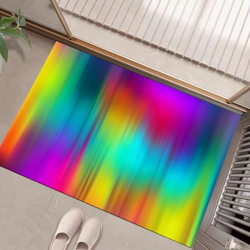 JEDTAKCT Teppiche Mit Farbverlauf Regenbogen, Abstrakte Welle Teppich Weiche, Türkis rutschfeste Fußmatte Waschbarer Teppich Für Eingang Badezimmer Treppe Spielzimmer Fußmatte, 60X90Cm von JEDTAKCT