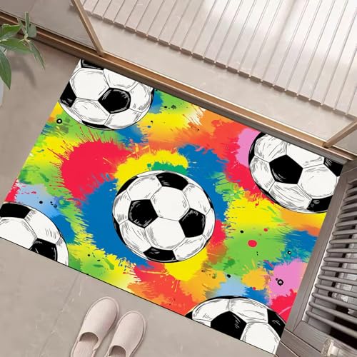 JEDTAKCT Teppiche Mit Fun Football, Splash Ink Rainbow Teppich Weiche, Smaragdgrün rutschfeste Fußmatte Waschbarer Teppich Für Eingang Badezimmer Treppe Spielzimmer Fußmatte, 50X80Cm JEDTAKCT Teppiche Mit Fun Football, Splash Ink Rainbow Teppich Weiche, Smaragdgrün rutschfeste Fußmatte Waschbarer Teppich Für Eingang Badezimmer Treppe Spielzimmer Fußmatte, 50X80Cm von JEDTAKCT