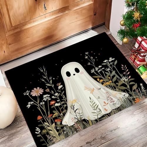 JEDTAKCT Teppiche Mit Geisterhafte Blumen, Halloween Thema Teppich Weiche, Schwarz Weiß rutschfeste Fußmatte Waschbarer Teppich Für Eingang Badezimmer Treppe Spielzimmer Fußmatte, 90X150Cm JEDTAKCT Teppiche Mit Geisterhafte Blumen, Halloween Thema Teppich Weiche, Schwarz Weiß rutschfeste Fußmatte Waschbarer Teppich Für Eingang Badezimmer Treppe Spielzimmer Fußmatte, 90X150Cm von JEDTAKCT