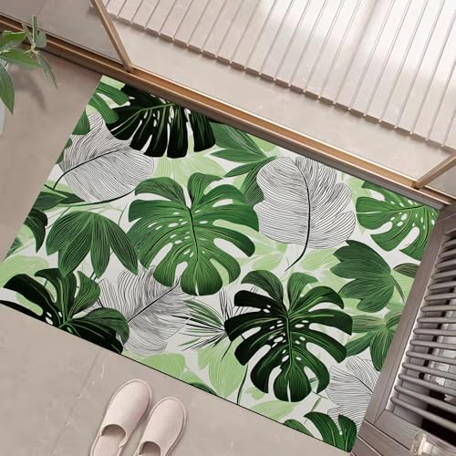 JEDTAKCT Teppiche Mit Handbemalte Monstera, Tropische Pflanzen Teppich Weiche, Smaragdgrün rutschfeste Fußmatte Waschbarer Teppich Für Eingang Badezimmer Treppe Spielzimmer Fußmatte, 40X60Cm JEDTAKCT Teppiche Mit Handbemalte Monstera, Tropische Pflanzen Teppich Weiche, Smaragdgrün rutschfeste Fußmatte Waschbarer Teppich Für Eingang Badezimmer Treppe Spielzimmer Fußmatte, 40X60Cm von JEDTAKCT