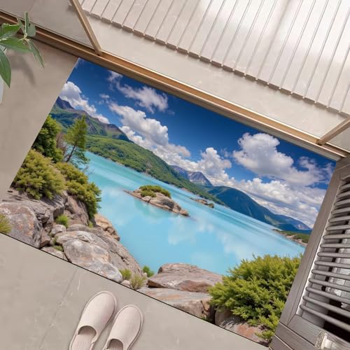 JEDTAKCT Teppiche Mit Inselsee, Naturlandschaft Teppich Weiche, Tiefblau rutschfeste Fußmatte Waschbarer Teppich Für Eingang Badezimmer Treppe Spielzimmer Fußmatte, 80X120Cm JEDTAKCT Teppiche Mit Inselsee, Naturlandschaft Teppich Weiche, Tiefblau rutschfeste Fußmatte Waschbarer Teppich Für Eingang Badezimmer Treppe Spielzimmer Fußmatte, 80X120Cm von JEDTAKCT
