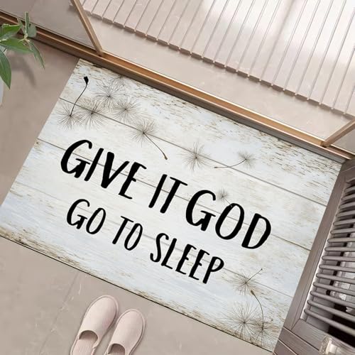 JEDTAKCT Teppiche Mit Löwenzahn Text, Rustikale Holzmaserung Teppich Weiche, Grau Weiß rutschfeste Fußmatte Waschbarer Teppich Für Eingang Badezimmer Treppe Spielzimmer Fußmatte, 40X60Cm von JEDTAKCT